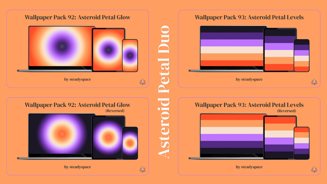 Wallpaper Duo Pack: Asteroid Petal Glow & Levels
